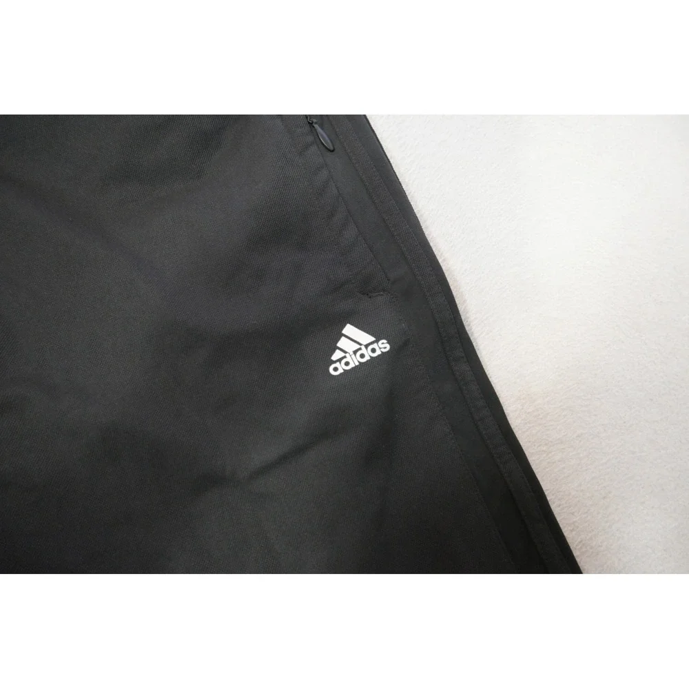 Adidas Track Pants Mens XL Black 3 Stripe Zipper Pockets Athletic Excellent